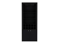 Armário bar em melamina Nebo com 4 prateleiras, 2 portas, 10 suportes para garrafas e 8 suportes para copos, preto, 190 cm X 75 cm X 36.5 cm