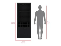 Armário bar em melamina Nebo com 4 prateleiras, 2 portas, 10 suportes para garrafas e 8 suportes para copos, preto, 190 cm X 75 cm X 36.5 cm