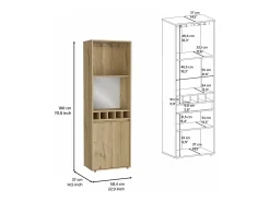 Armário bar em melamina Prana com 4 prateleiras, 2 portas, 4 suportes para garrafas e 6 suportes para copos, bege, 180 cm X 58.4 cm X 37 cm