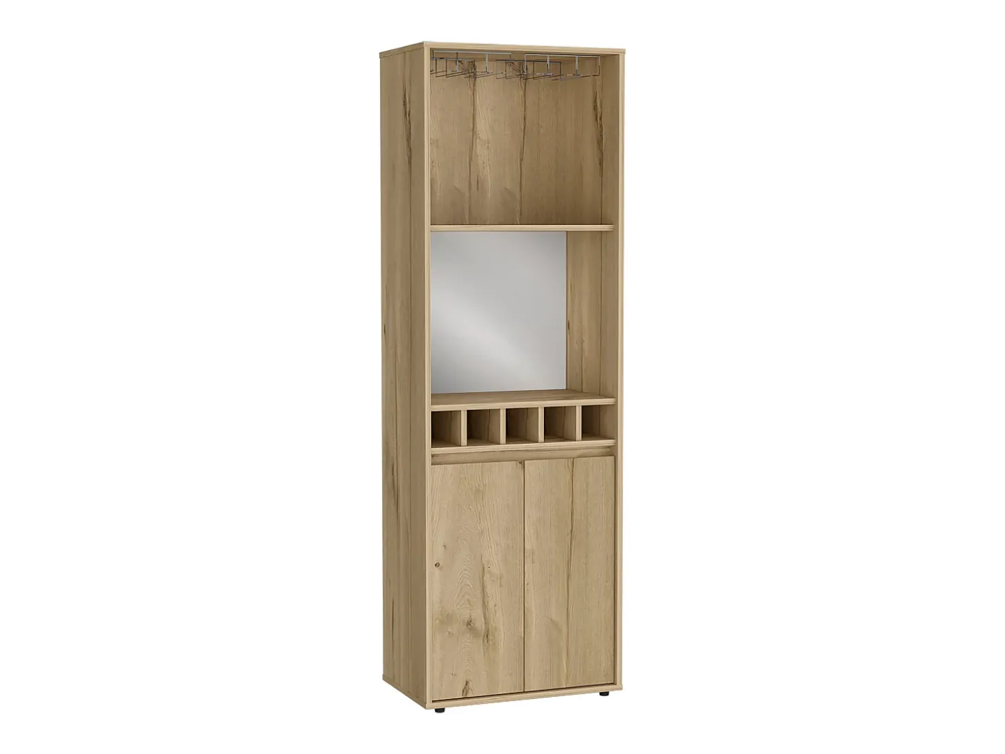 Armário bar em melamina Prana com 4 prateleiras, 2 portas, 4 suportes para garrafas e 6 suportes para copos, bege, 180 cm X 58.4 cm X 37 cm