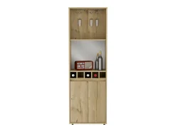 Armário bar em melamina Prana com 4 prateleiras, 2 portas, 4 suportes para garrafas e 6 suportes para copos, bege, 180 cm X 58.4 cm X 37 cm