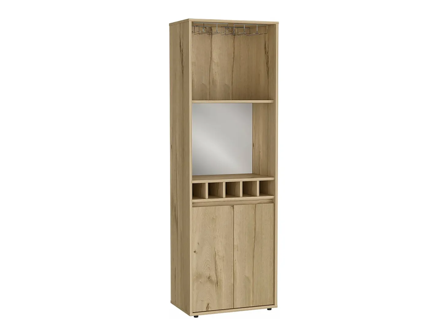 Armário bar em melamina Prana com 4 prateleiras, 2 portas, 4 suportes para garrafas e 6 suportes para copos, bege, 180 cm X 58.4 cm X 37 cm