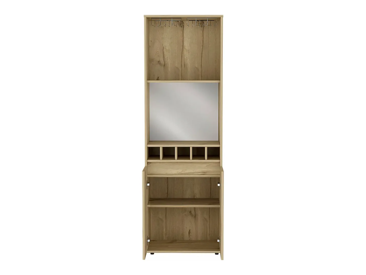 Armário bar em melamina Prana com 4 prateleiras, 2 portas, 4 suportes para garrafas e 6 suportes para copos, bege, 180 cm X 58.4 cm X 37 cm