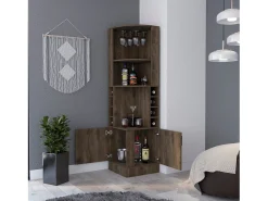 Armário bar em melamina Syrah com 4 prateleiras, 2 portas, 4 suportes para copos e 4 suportes para copos, castanho, 180.6 cm X 46.9 cm X 46.9 cm