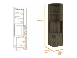 Armário bar em melamina Syrah com 4 prateleiras, 2 portas, 4 suportes para copos e 4 suportes para copos, castanho, 180.6 cm X 46.9 cm X 46.9 cm
