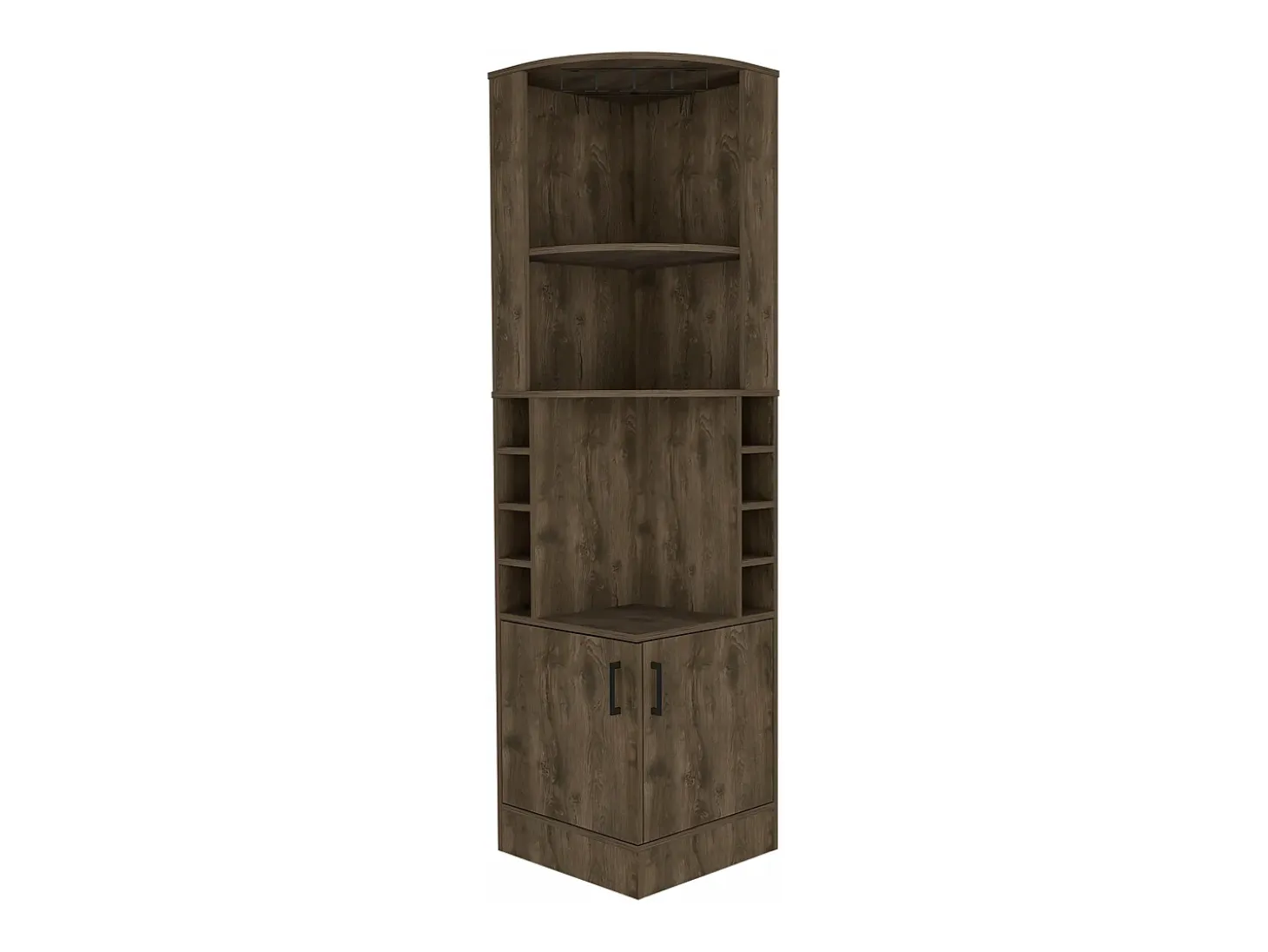Armário bar em melamina Syrah com 4 prateleiras, 2 portas, 4 suportes para copos e 4 suportes para copos, castanho, 180.6 cm X 46.9 cm X 46.9 cm