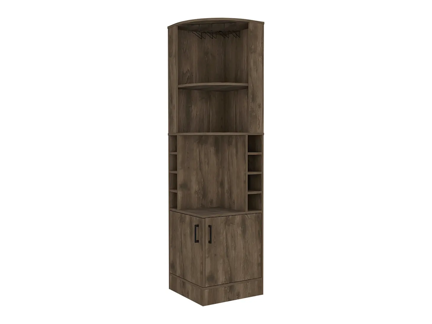 Armário bar em melamina Syrah com 4 prateleiras, 2 portas, 4 suportes para copos e 4 suportes para copos, castanho, 180.6 cm X 46.9 cm X 46.9 cm