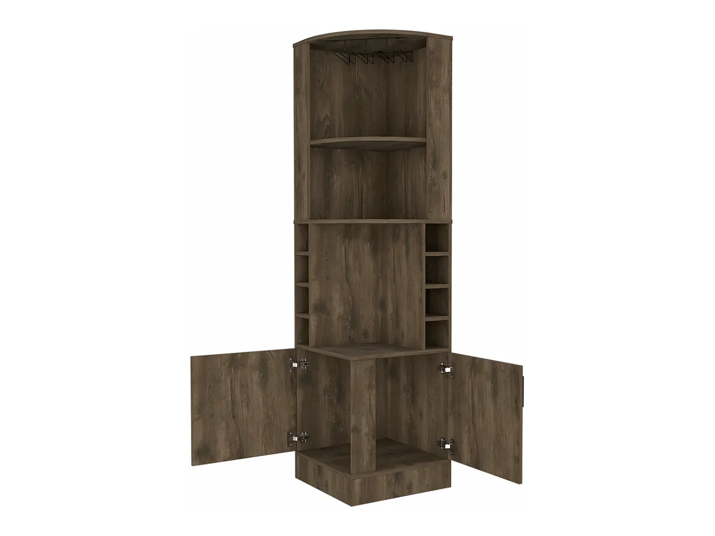 Armário bar em melamina Syrah com 4 prateleiras, 2 portas, 4 suportes para copos e 4 suportes para copos, castanho, 180.6 cm X 46.9 cm X 46.9 cm