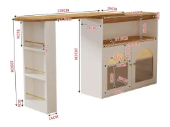 Armário bar giratório - 2 portas, 3 prateleiras de armazenamento e nicho - Tampo com efeito madeira MDF - LEDs - Natural e branco