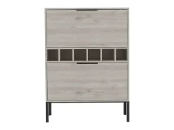 Armário bar Lyrata em melamina com prateleira para vinhos, suporte para copos e 4 prateleiras , 110 cm X 80 cm X 35 cm , Cinzento / prateado
