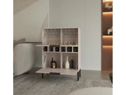 Armário bar Lyrata em melamina com prateleira para vinhos, suporte para copos e 4 prateleiras , 110 cm X 80 cm X 35 cm , Cinzento / prateado