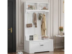 Armário branco com 2 portas e 4 ganchos, em aglomerado, estilo minimalista.
