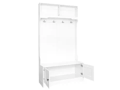 Armário branco com 2 portas e 4 ganchos, em aglomerado, estilo minimalista.