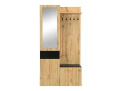 Armário com espelho - 98,5 x 38 x 191 cm - com sapateira + gaveta + 2 portas + banco - MDF - natural