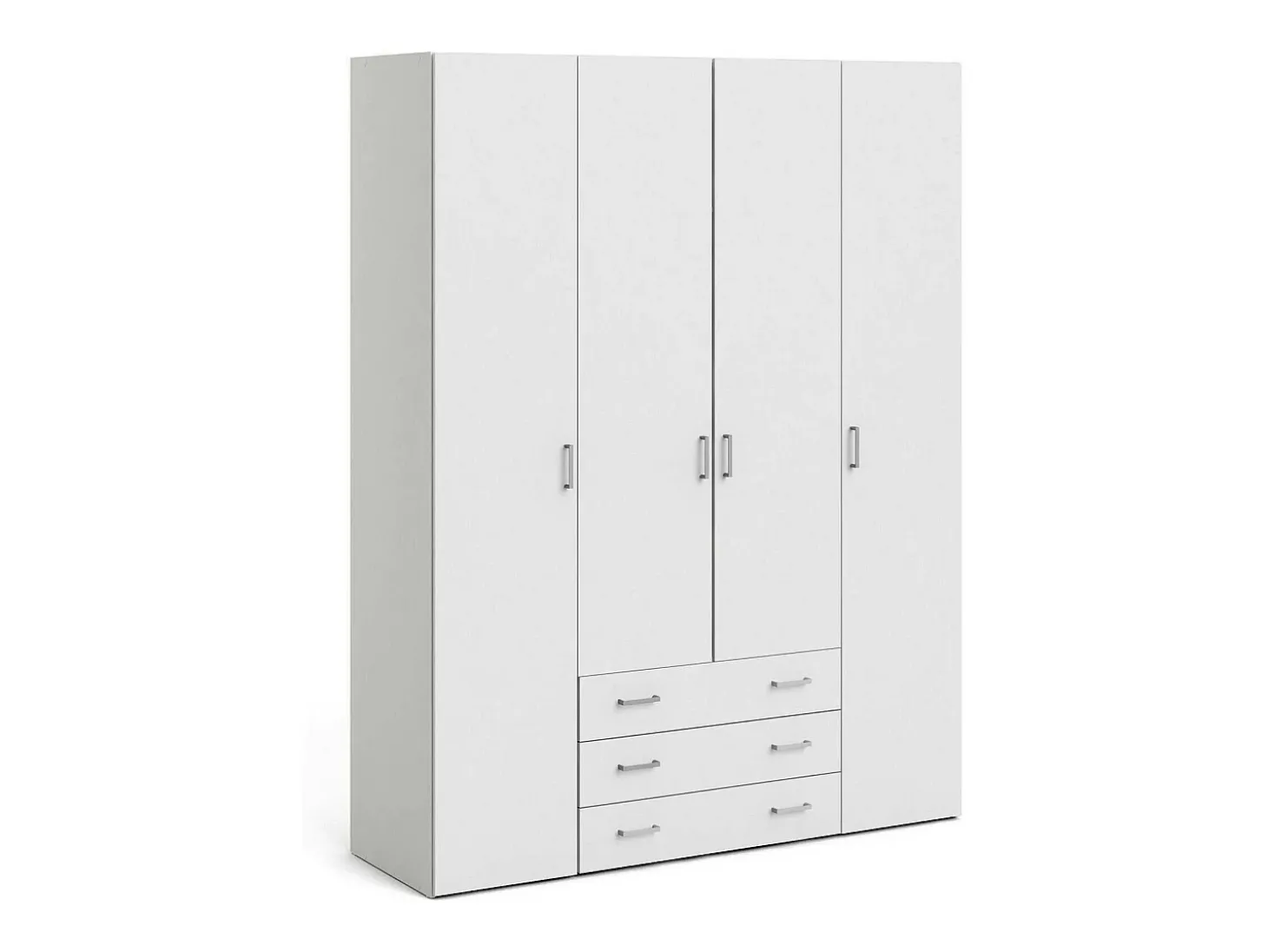 Armário com quatro portas e três gavetas, cor branco, mede 154 x 200 x 49 cm