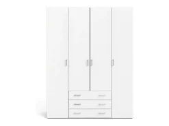Armário com quatro portas e três gavetas, cor branco, mede 154 x 200 x 49 cm