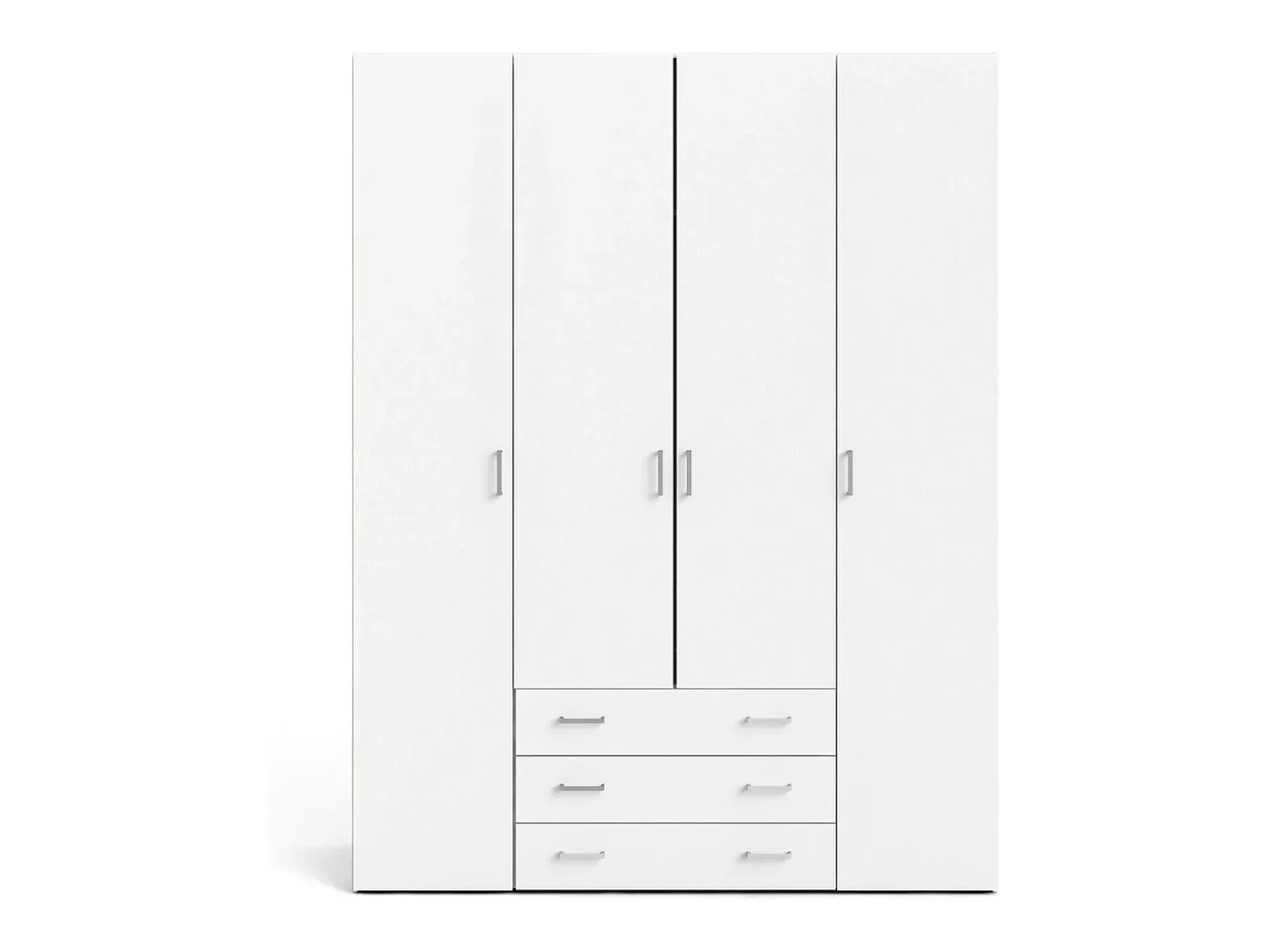Armário com quatro portas e três gavetas, cor branco, mede 154 x 200 x 49 cm