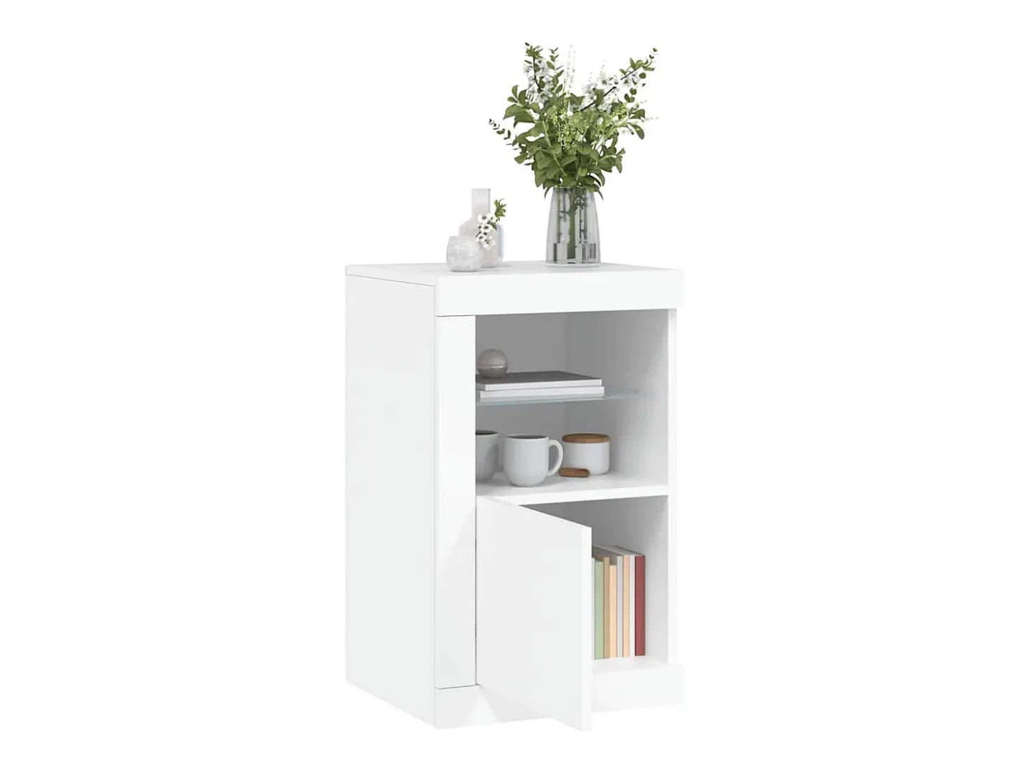 Armário de apoio com luzes LED derivados de madeira branco