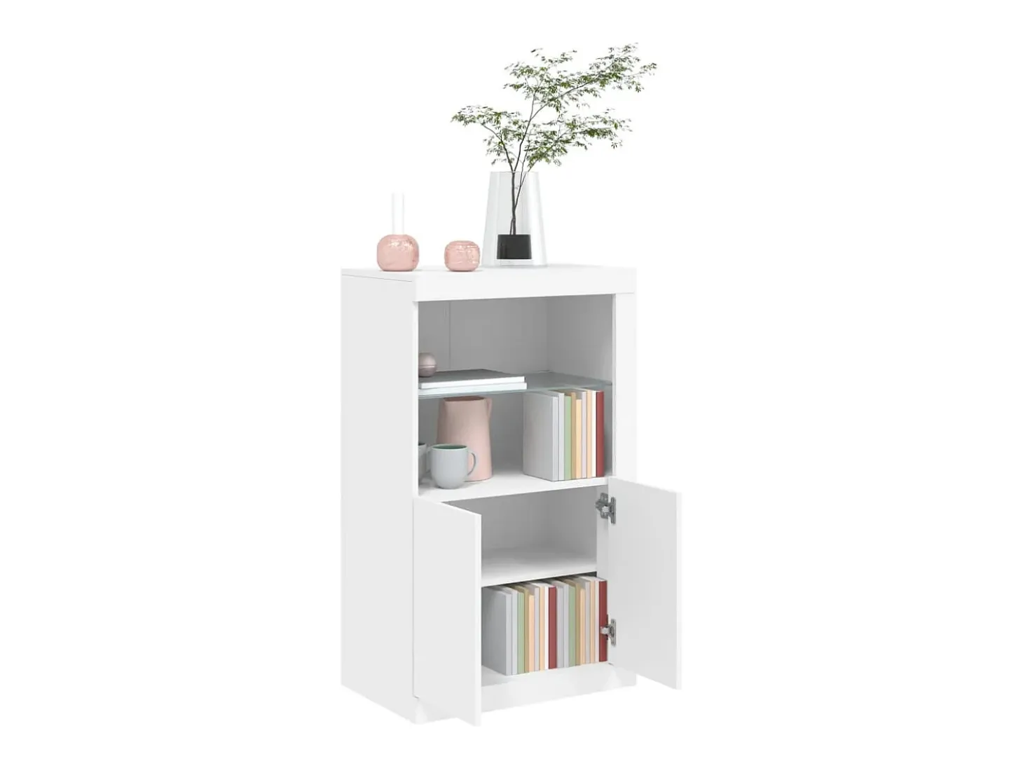Armário de apoio com luzes LED derivados de madeira branco