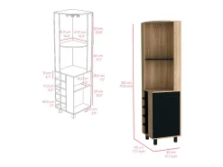 Armário de bar em melamina Kaia com 3 prateleiras, 9 suportes para copos, 10 suportes para garrafas, multicolor, 180 cm X 45 cm X 45 cm X 45 cm