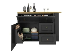 Armário de bar extensível - 138-204 x 39 x 105 cm - com prateleira para lanches + 2 gavetas + 2 portas - MDF + Metal - preto