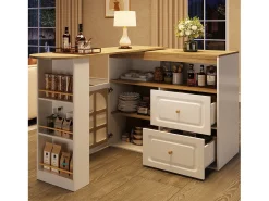 Armário de bar giratório - 204 x 39 x 104 cm - com 2 gavetas + 1 porta + 3 prateleiras para lanches - MDF - branco