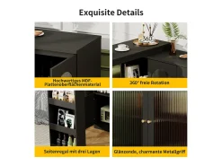 Armário de bar giratório - 3 portas e prateleiras de armazenamento - MDF, madeira e vidro - para sala de jantar ou sala de estar - preto