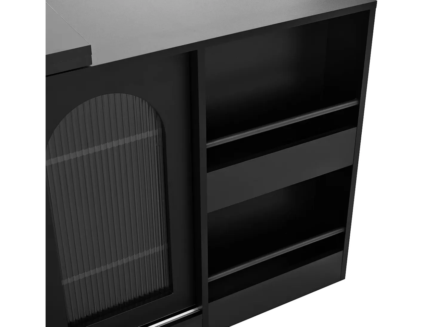 Armário de bar giratório preto - Mesa de bar com 2 portas de vidro e 2 compartimentos de arrumação abertos - tampo giratório