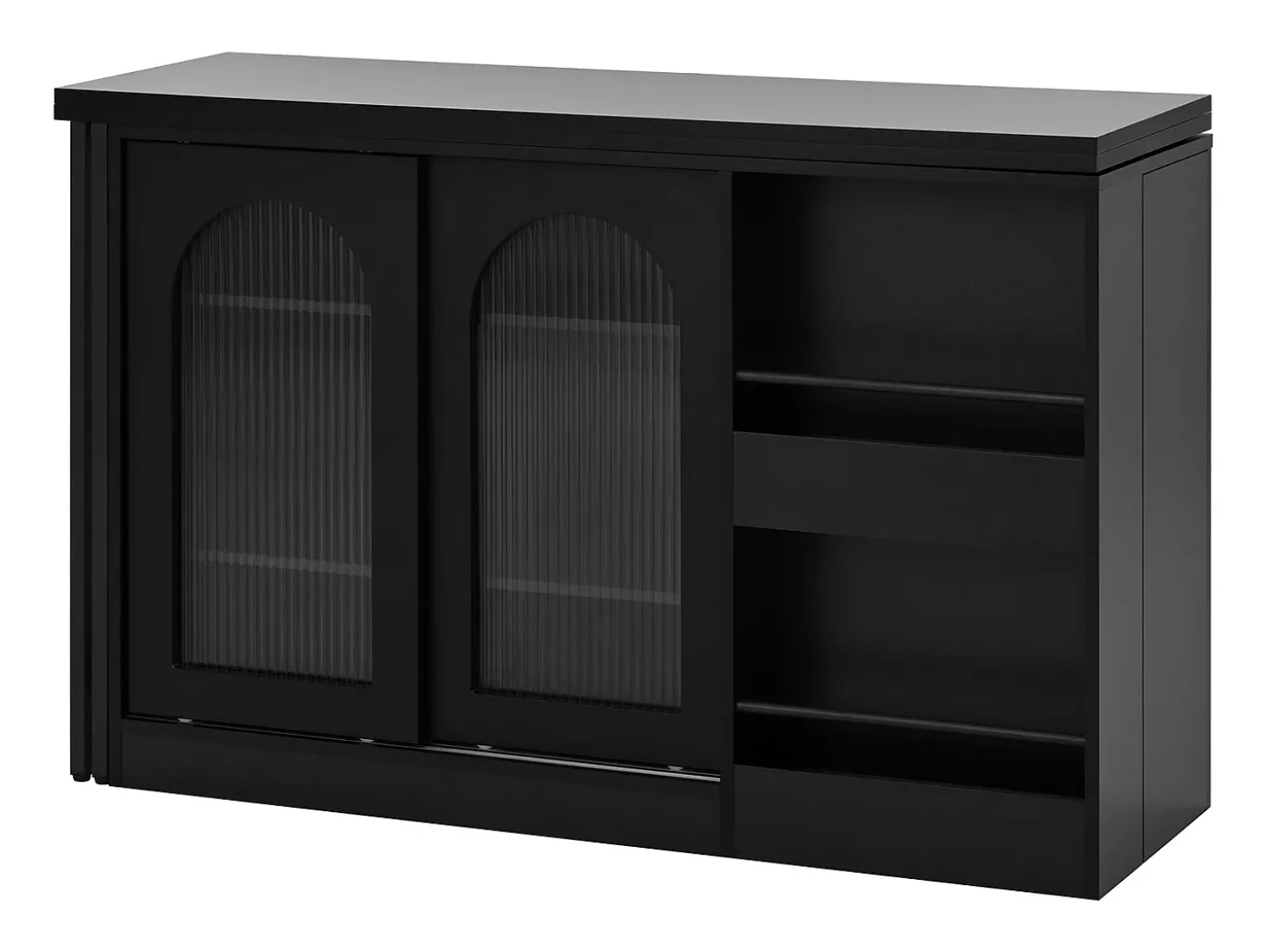 Armário de bar giratório preto - Mesa de bar com 2 portas de vidro e 2 compartimentos de arrumação abertos - tampo giratório