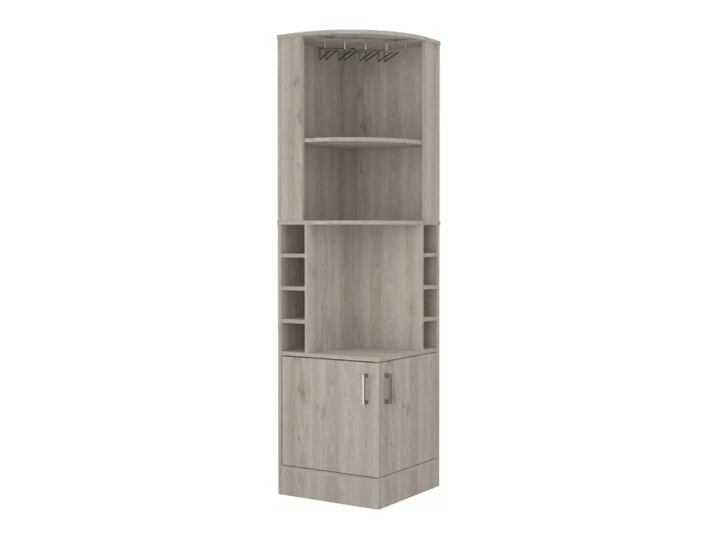 Armário de canto Syrah, com suporte para copos , 180.59 cm X 46.73 cm X 46.73 cm , Cinzento / prateado