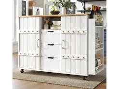 Armário de cozinha com porta - 110 x 42 x 90 cm - carrinho de cozinha com 3 gavetas - MDF - Branco