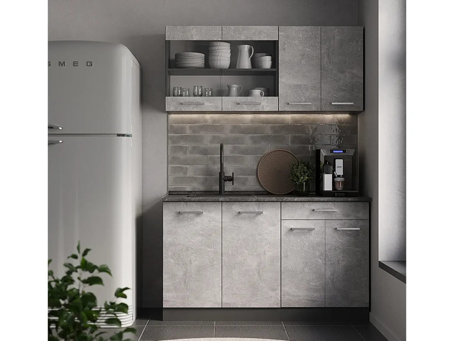 Armário de cozinha para sótão inclinado betão 120x46x81.6 r-line