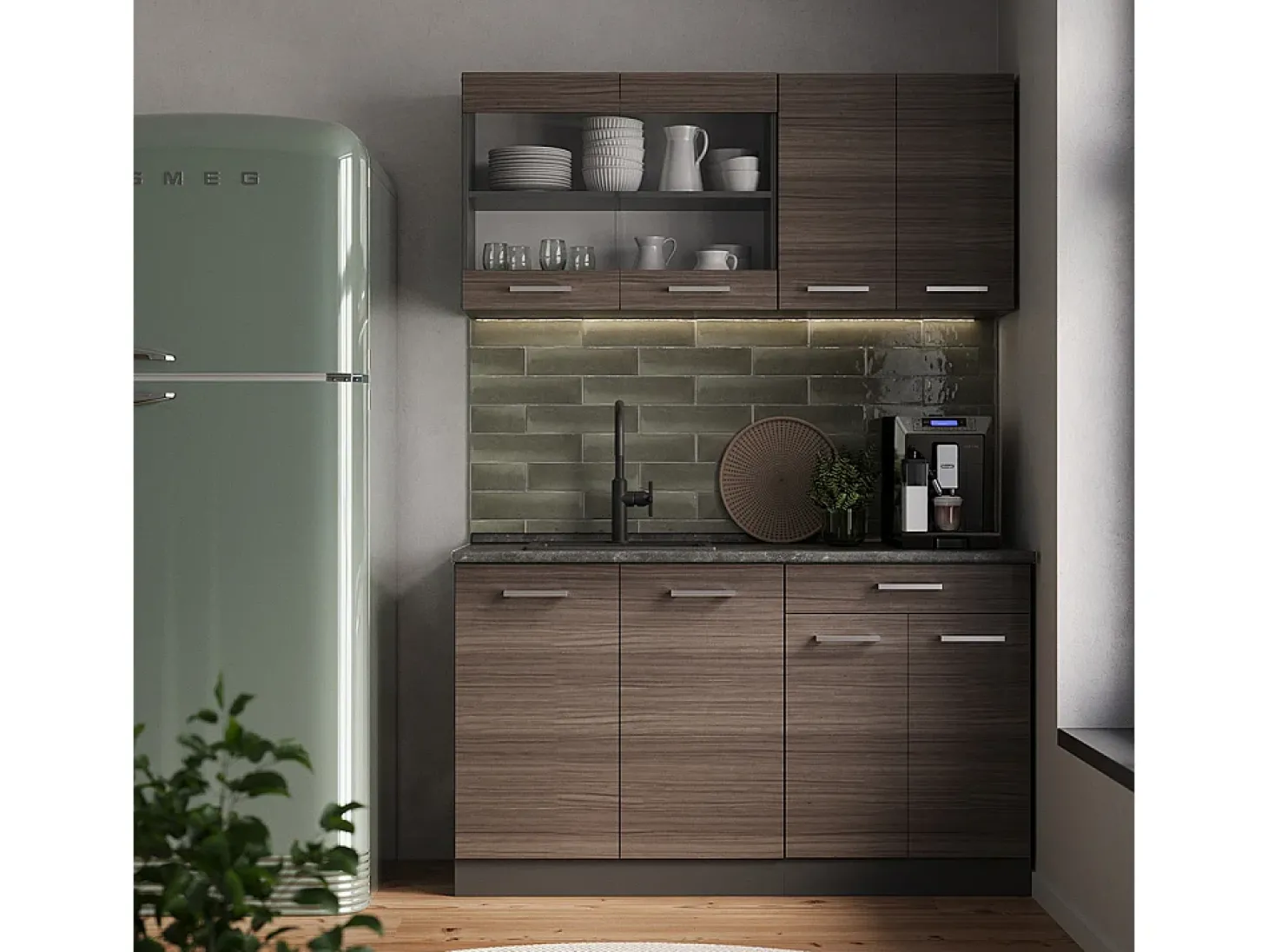Armário de cozinha para sótão inclinado cinza nobre 210x46x81.6 r-line