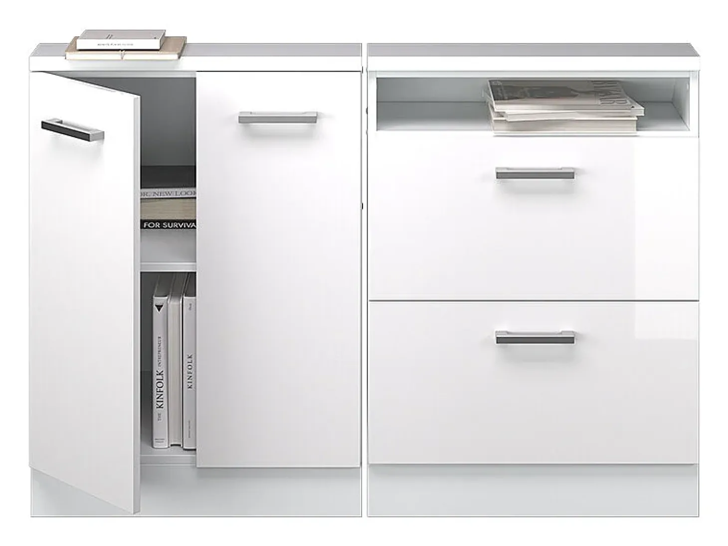 Armário de cozinha para sótão inclinado branco alto brilho 120x46x81.6 r-line