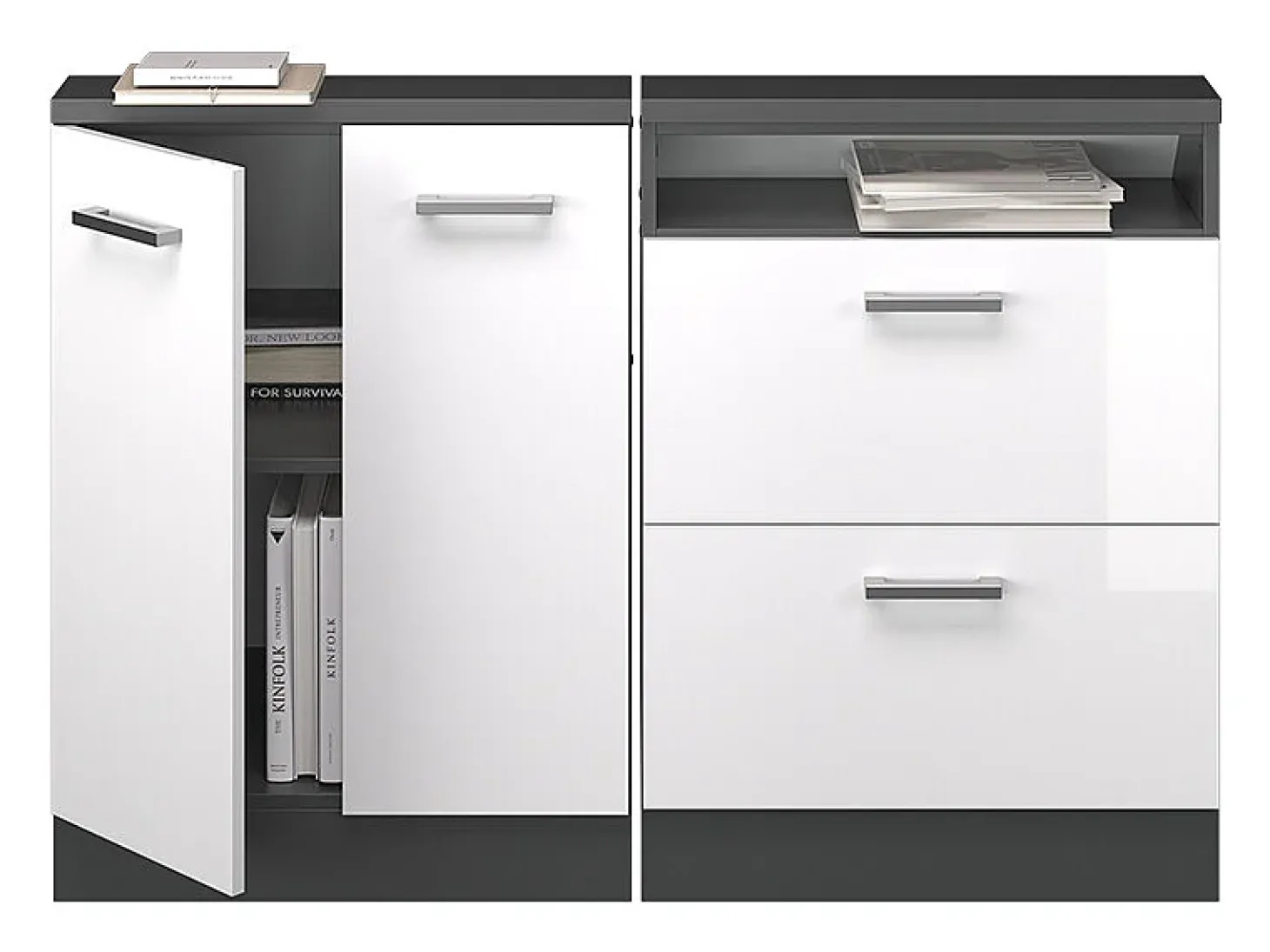 Armário de cozinha para sótão inclinado branco alto brilho 120x46x81.6 r-line