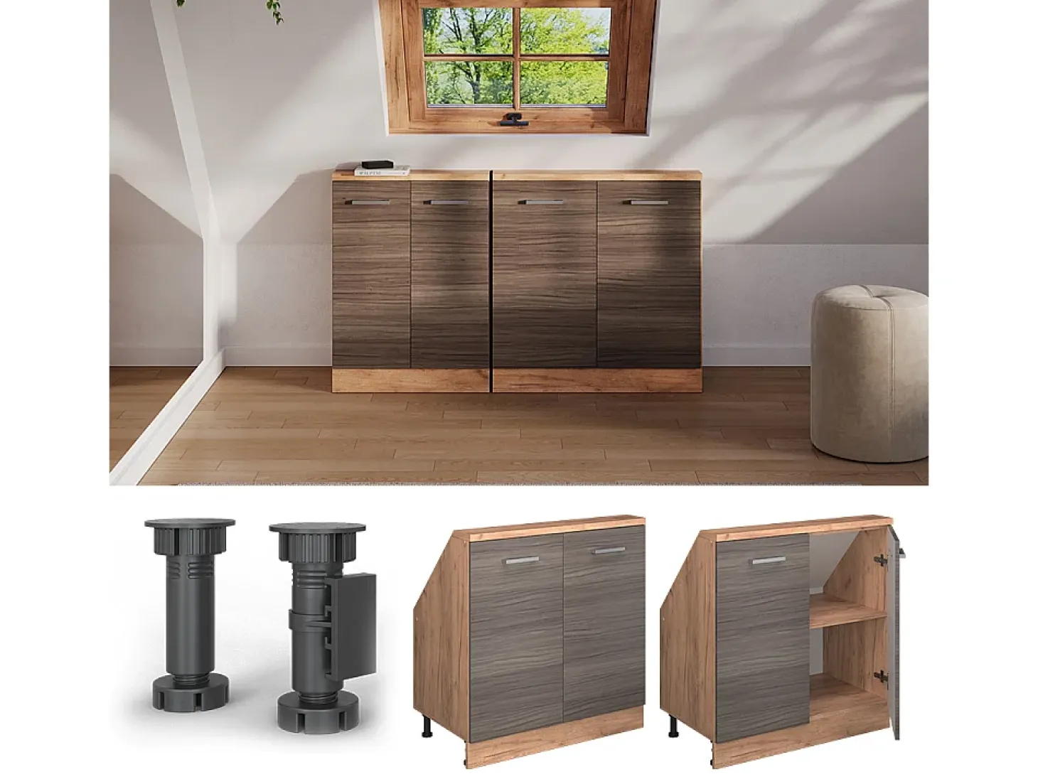 Armário de cozinha para sótão inclinado cinza nobre 80x46x81.6 r-line