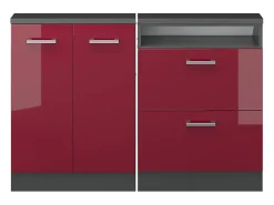 Armário de cozinha para sótão inclinado vermelho alto brilho 140x46x81.6 r-line