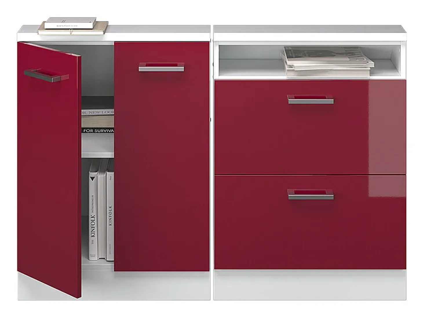 Armário de cozinha para sótão inclinado vermelho brilhante/branco 120x46x81.6 r-line