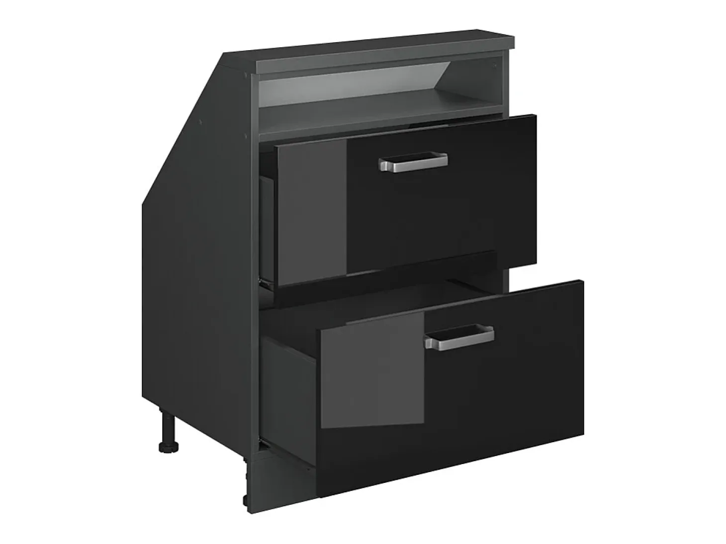 Armário de cozinha para sótão inclinado preto alto brilho 60x46x81.6 r-line