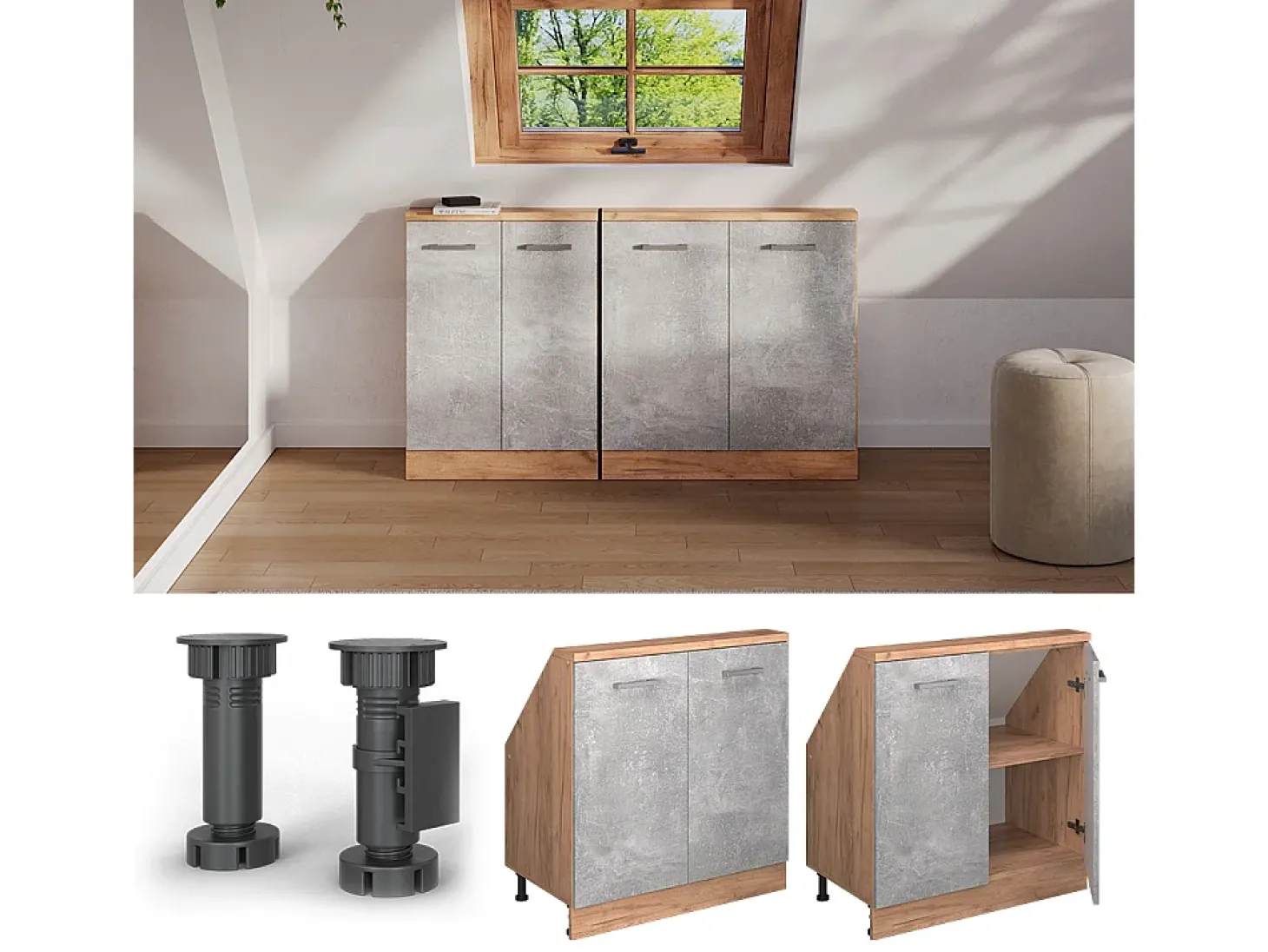 Armário de cozinha para sótão inclinado betão 80x46x81.6 r-line