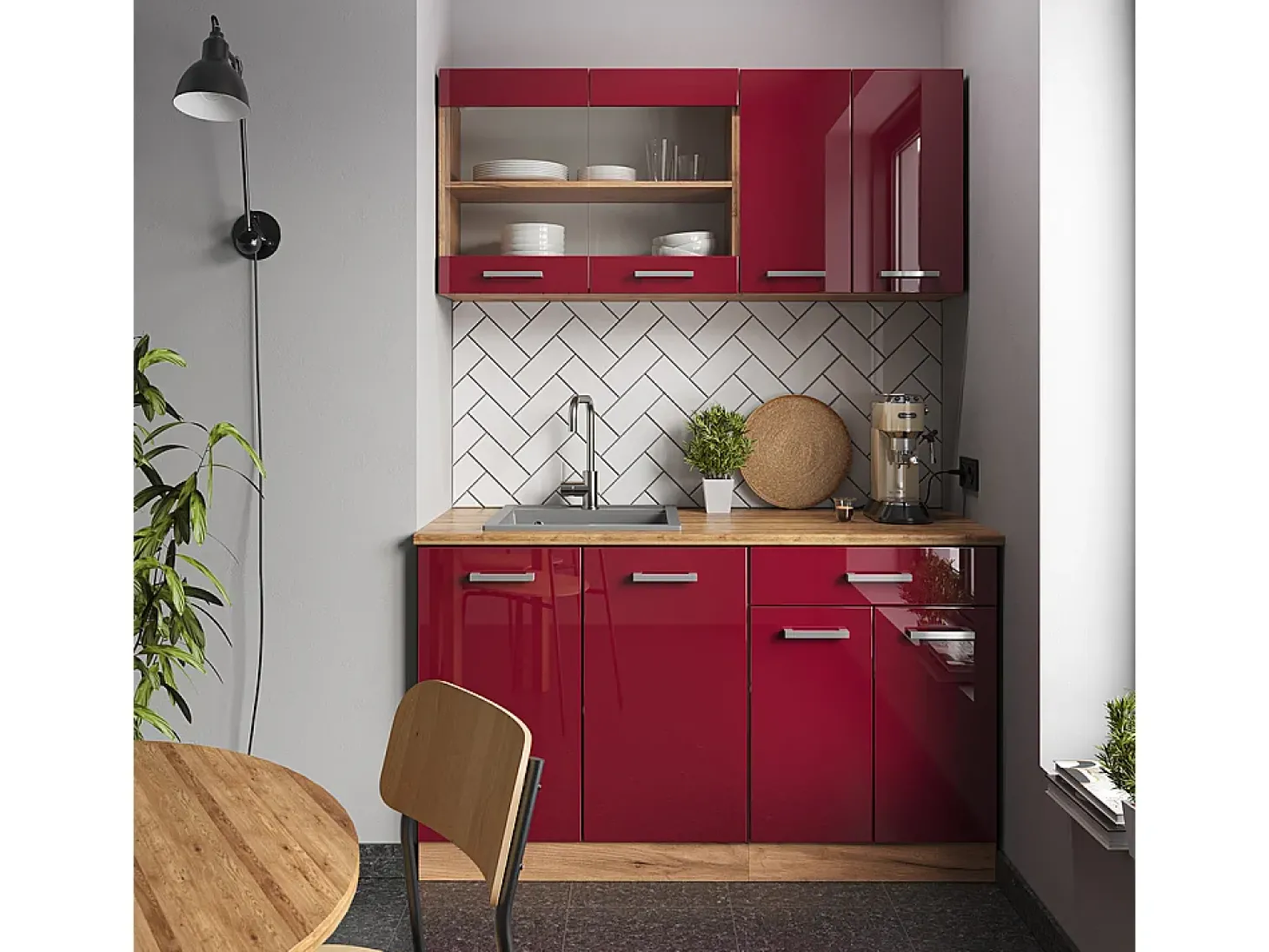 Armário de cozinha para sótão inclinado vermelho alto brilho 210x46x81.6 r-line