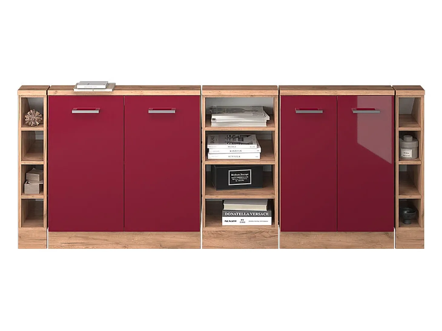 Armário de cozinha para sótão inclinado vermelho alto brilho 210x46x81.6 r-line