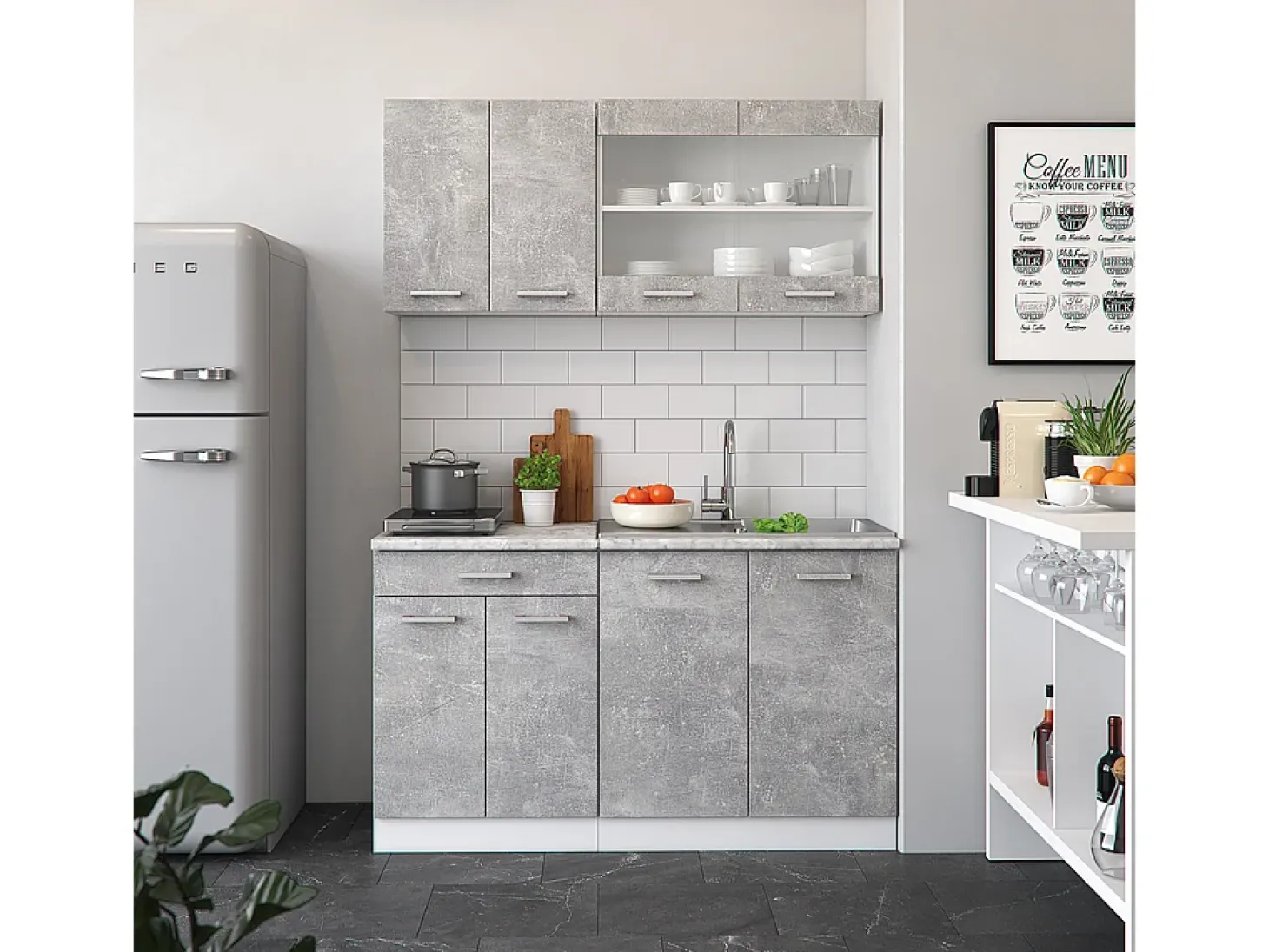 Armário de cozinha para sótão inclinado betão 60x46x81.6 r-line