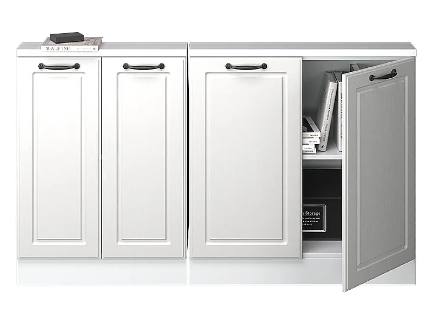 Armário de cozinha para sótão inclinado casa de campo branca 140x46x81.6 r-line