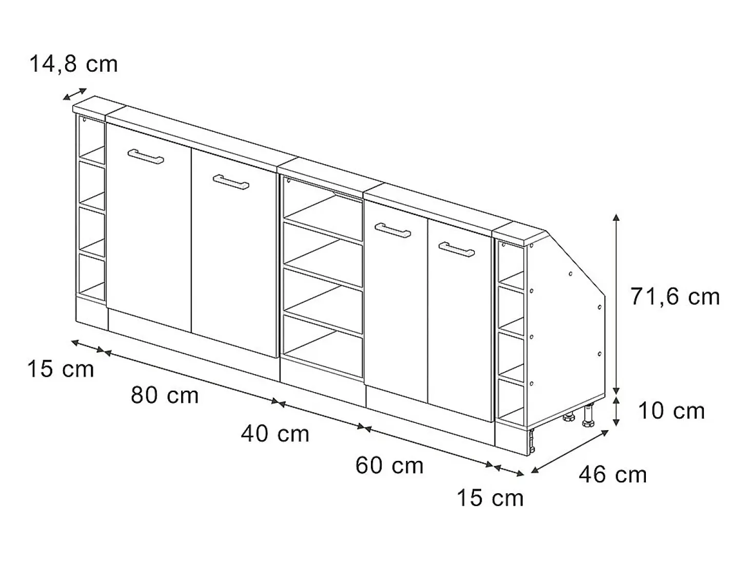 Armário de cozinha para sótão inclinado betão 210x46x81.6 r-line