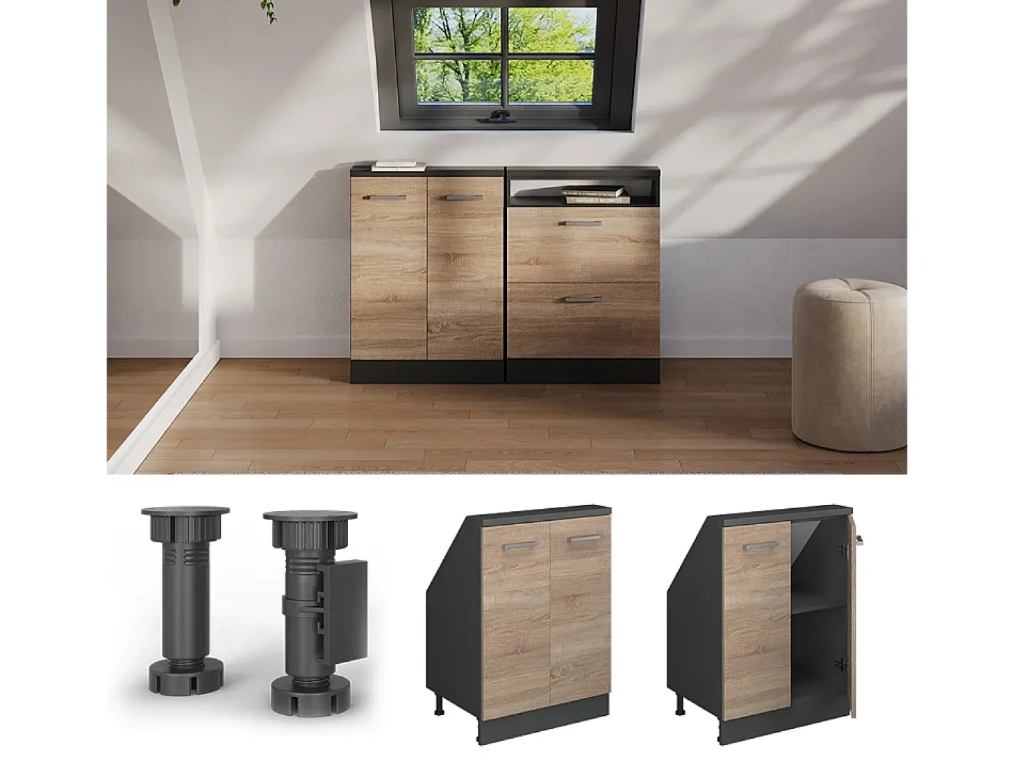 Armário de cozinha para sótão inclinado sonoma 60x46x81.6 r-line