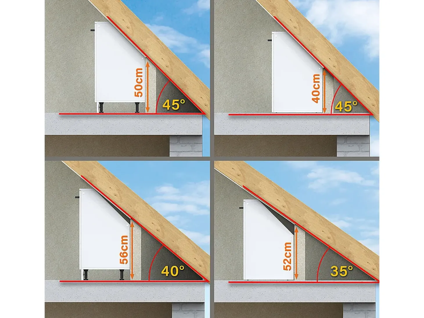 Armário de cozinha para sótão inclinado casa de campo branca 210x46x81.6 r-line