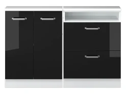 Armário de cozinha para sótão inclinado preto alto brilho 120x46x81.6 r-line