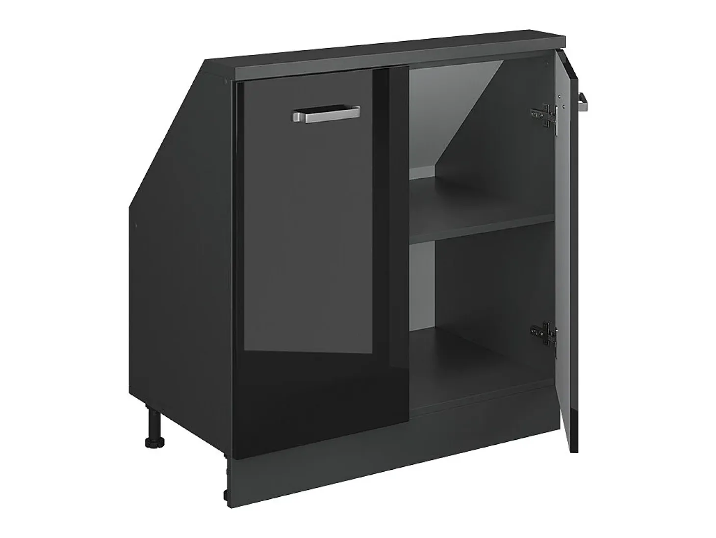 Armário de cozinha para sótão inclinado preto alto brilho 80x46x81.6 r-line