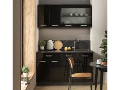 Armário de cozinha para sótão inclinado preto alto brilho 80x46x81.6 r-line